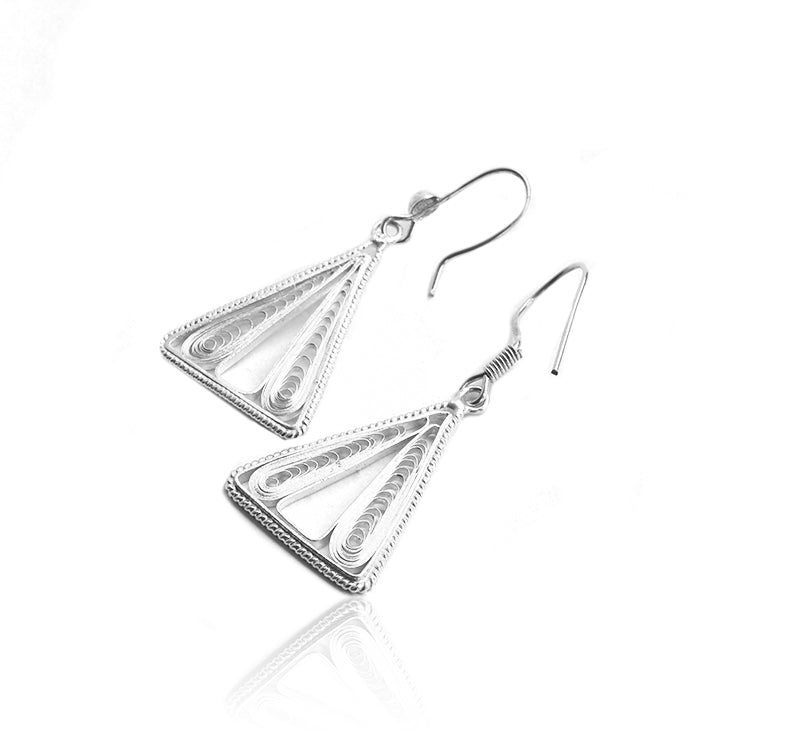 Sterling Silver Cut out Pierced work Shield shape Earrings