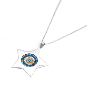 Blue Evil Eye Star Of David Necklace