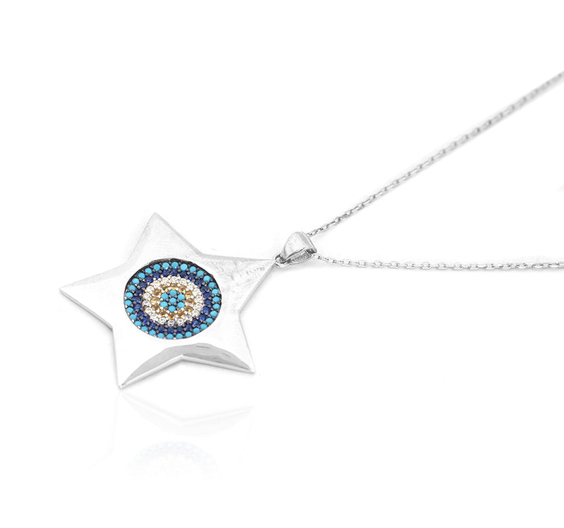 Blue Evil Eye Star Of David Necklace