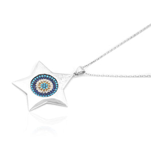 Blue Evil Eye Star Of David Necklace