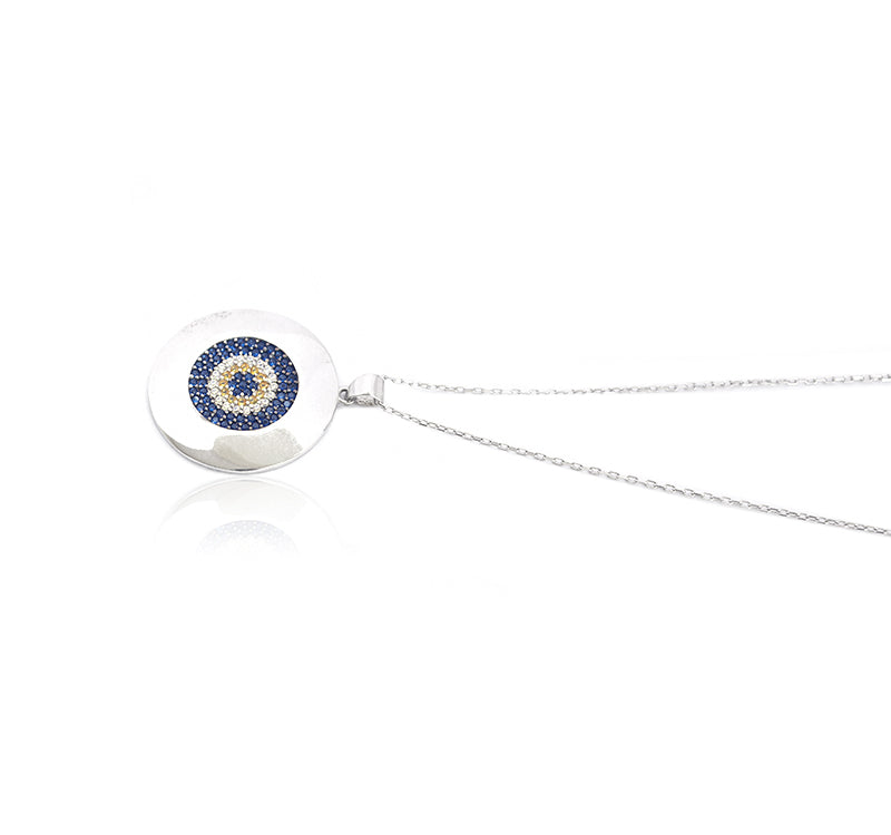 925 Sterling Silver Rhodium Plated Evil Eye Flower Pendant Chain Necklace