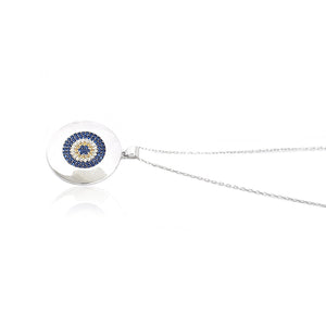 925 Sterling Silver Rhodium Plated Evil Eye Flower Pendant Chain Necklace