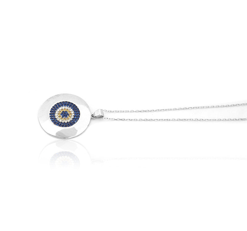 925 Sterling Silver Rhodium Plated Evil Eye Flower Pendant Chain Necklace