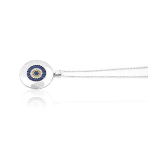 925 Sterling Silver Rhodium Plated Evil Eye Flower Pendant Chain Necklace