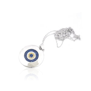 925 Sterling Silver Rhodium Plated Evil Eye Flower Pendant Chain Necklace