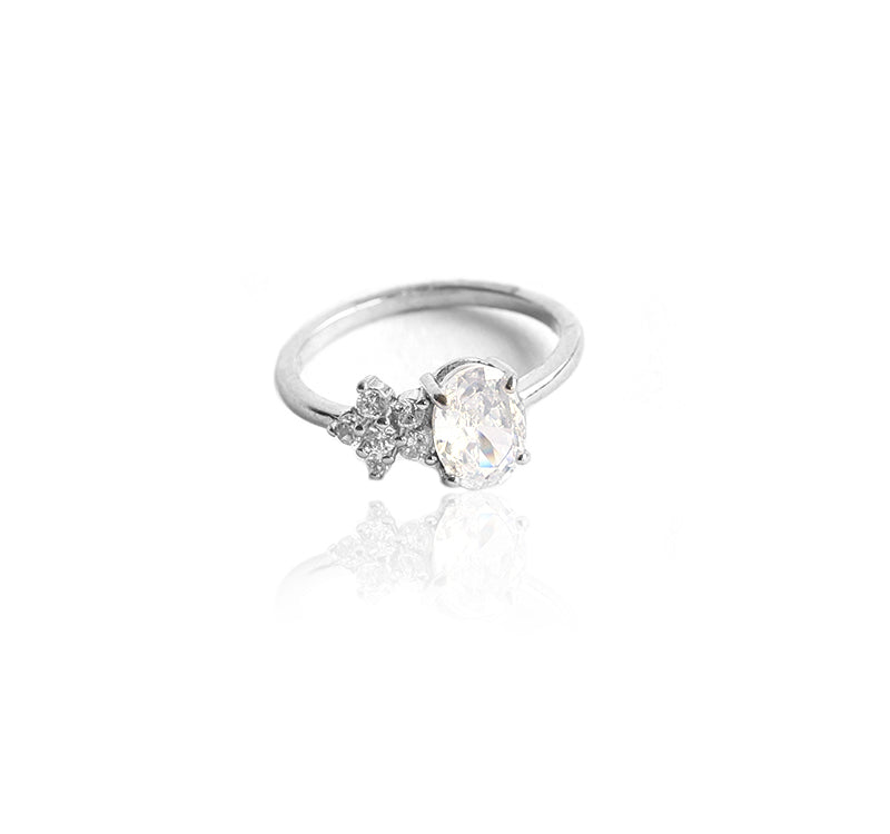 YouBella Jewellery Stylish Silver Plated Solitaire Crystal Ring for Women and Girls