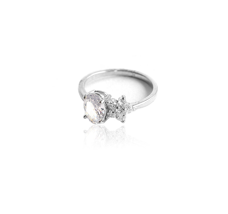 YouBella Jewellery Stylish Silver Plated Solitaire Crystal Ring for Women and Girls