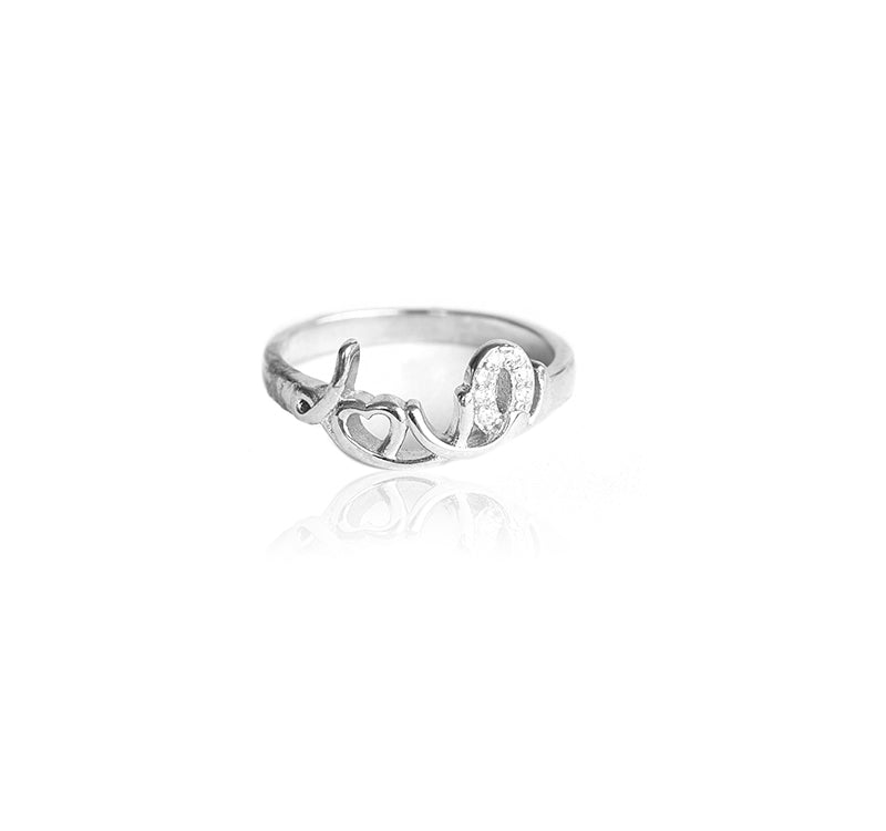 Sterling Silver Heart Ring set with simulated Diamonds