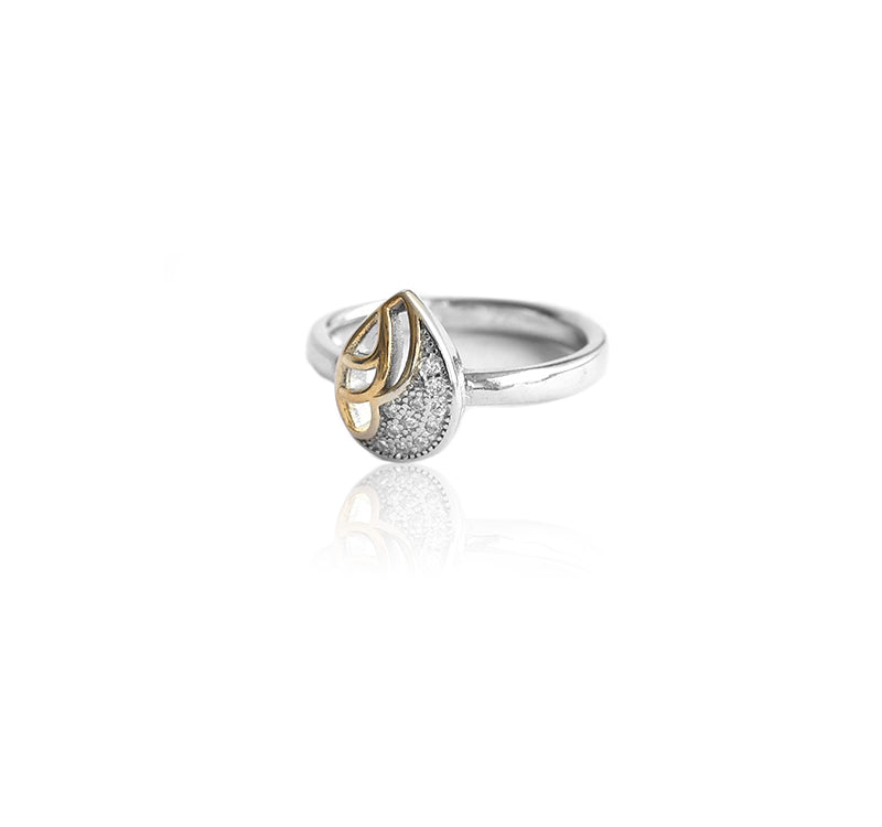 White-Yellow Gold Plated Sterling Silver Ring