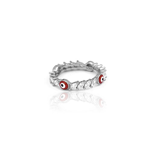 Ocean Red White Silver Ring