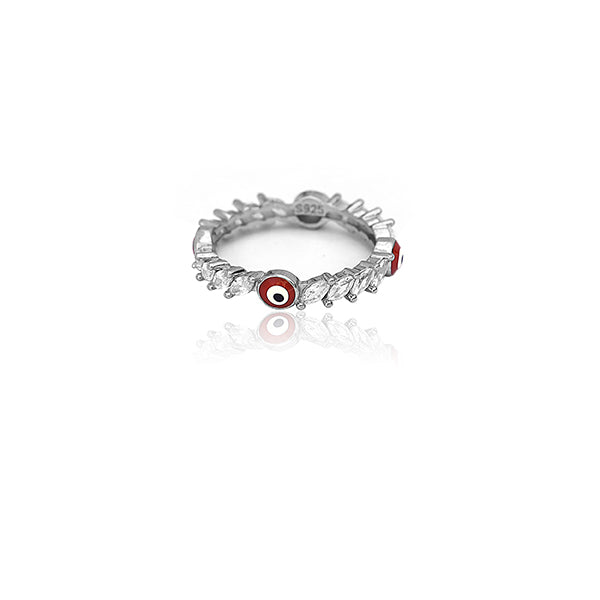 Ocean Red White Silver Ring