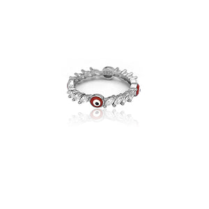 Ocean Red White Silver Ring