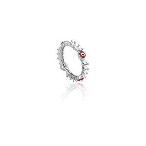 Ocean Red White Silver Ring