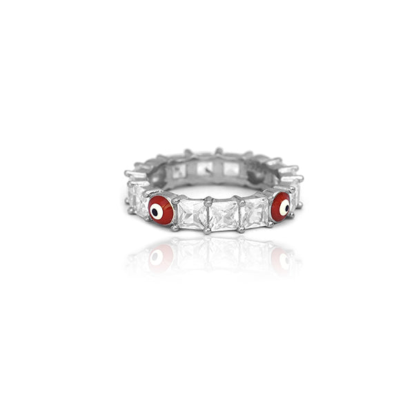 Red White Joy Silver Ring