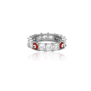 Red White Silver Ring