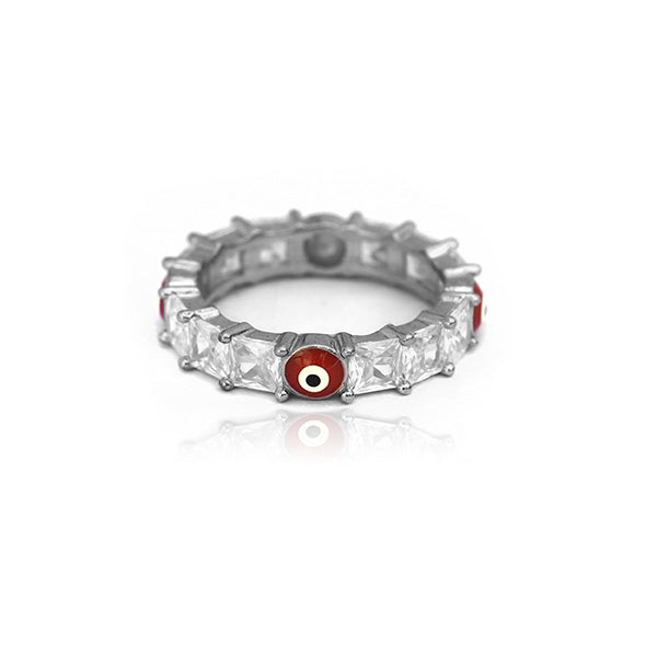 Red White Joy Silver Ring