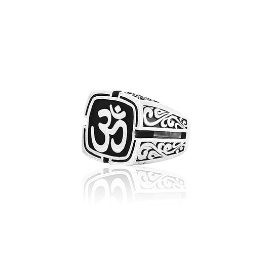 Om Shape Silver Ring