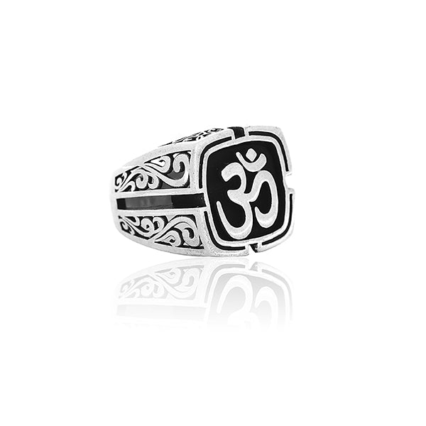 Om Shape Silver Ring