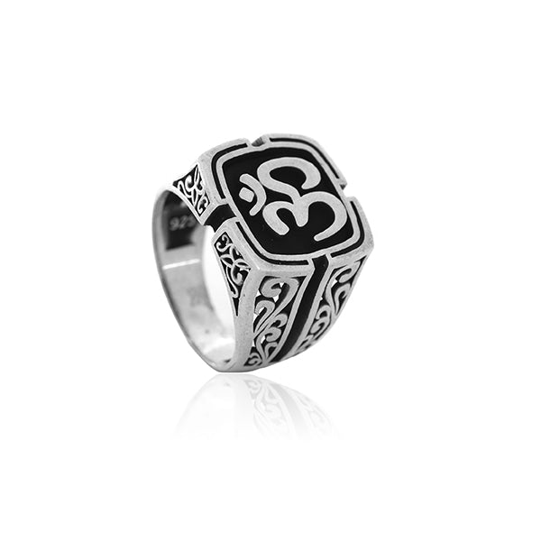 Om Shape Silver Ring