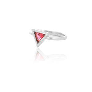 Red Triangle Silver Ring