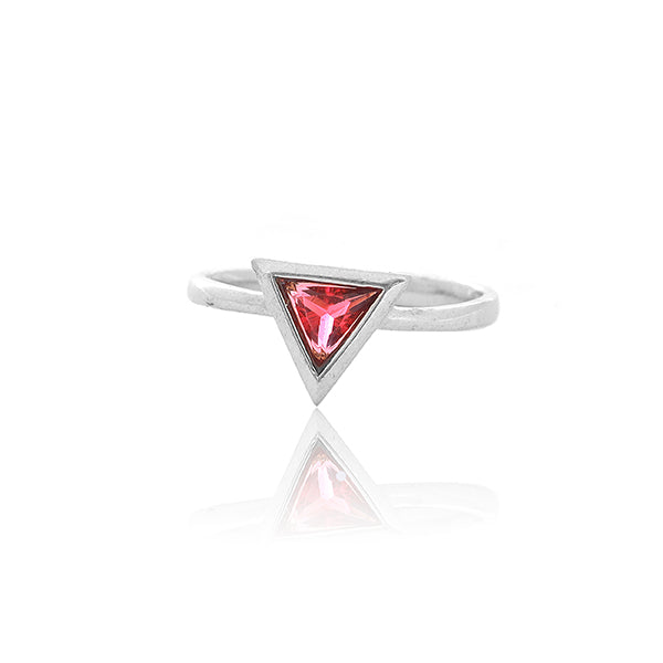 Red Triangle Silver Ring