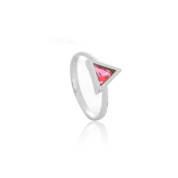 Red Triangle Silver Ring