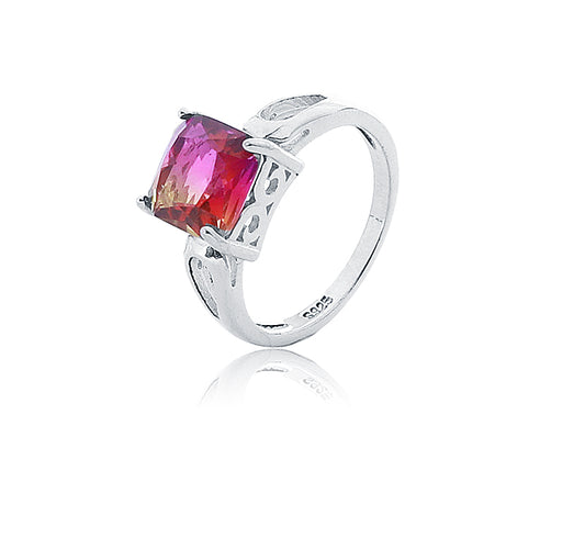 Red Stone Studded Silver 925 Ring