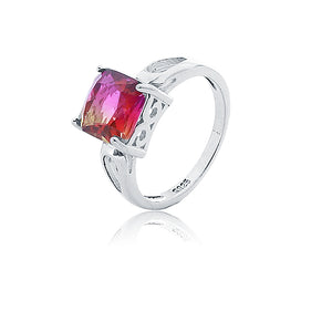 Red Stone Studded Silver 925 Ring