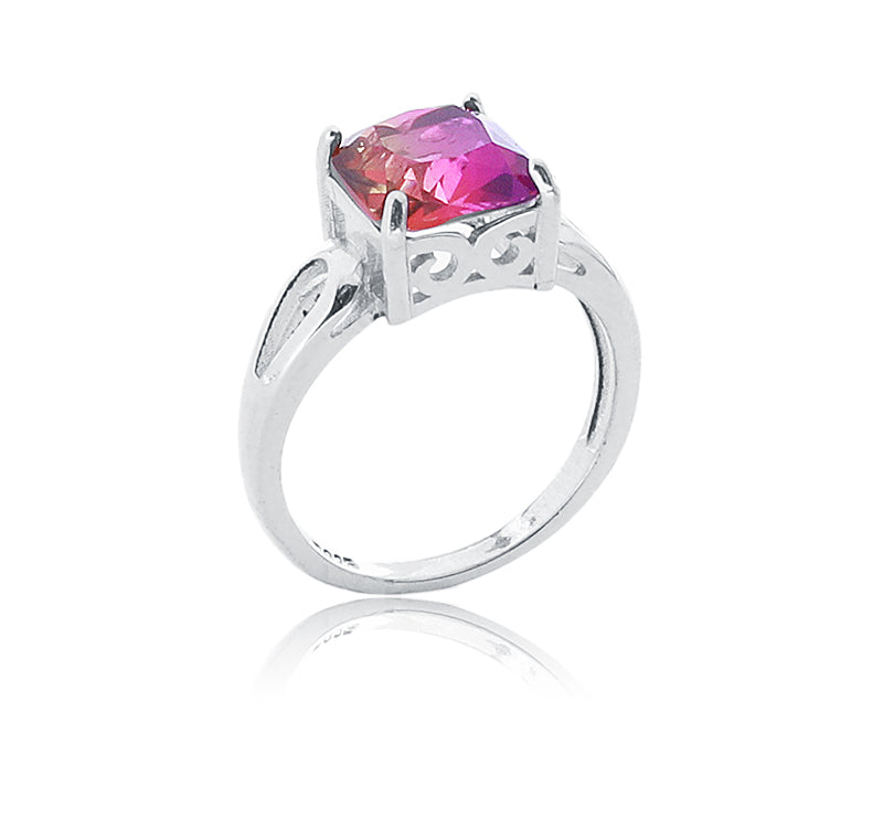 Red Stone Studded Silver 925 Ring