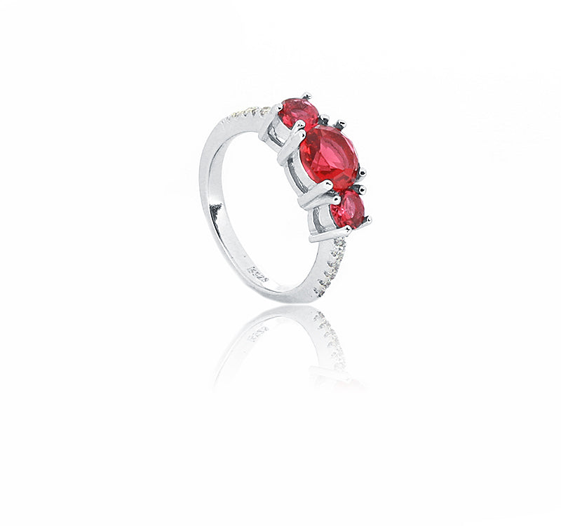 Triple Scarlet Stone Silver 925 Ring