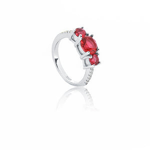 Triple Scarlet Stone Silver 925 Ring