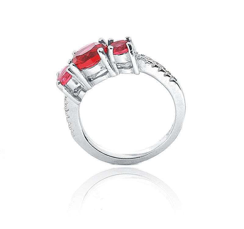 Triple Scarlet Stone Silver 925 Ring