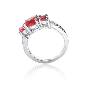 Triple Scarlet Stone Silver 925 Ring