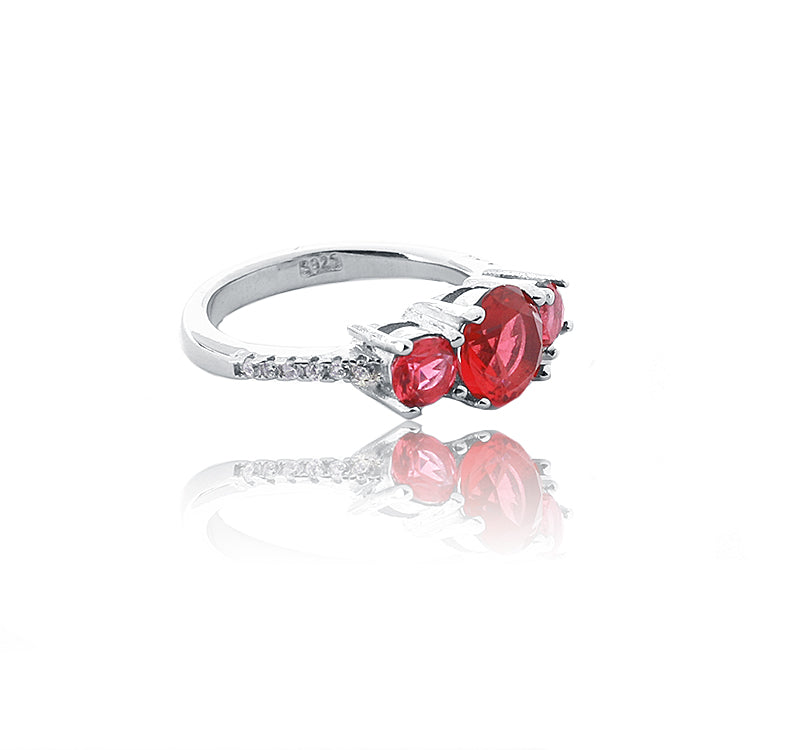 Triple Scarlet Stone Silver 925 Ring