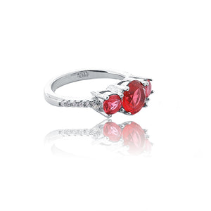 Triple Scarlet Stone Silver 925 Ring