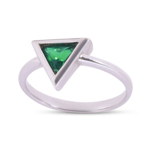 Green Stone Studded Triangle Silver 925 Ring