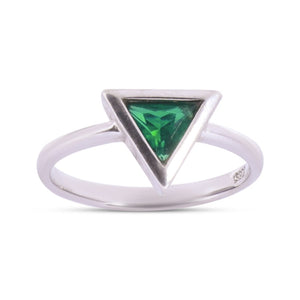 Green Stone Studded Triangle Silver 925 Ring