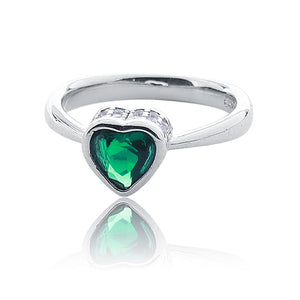 Ladies Ring Silver Green Heart Designe