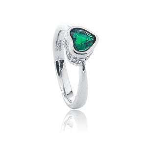 Ladies Ring Silver Green Heart Designe