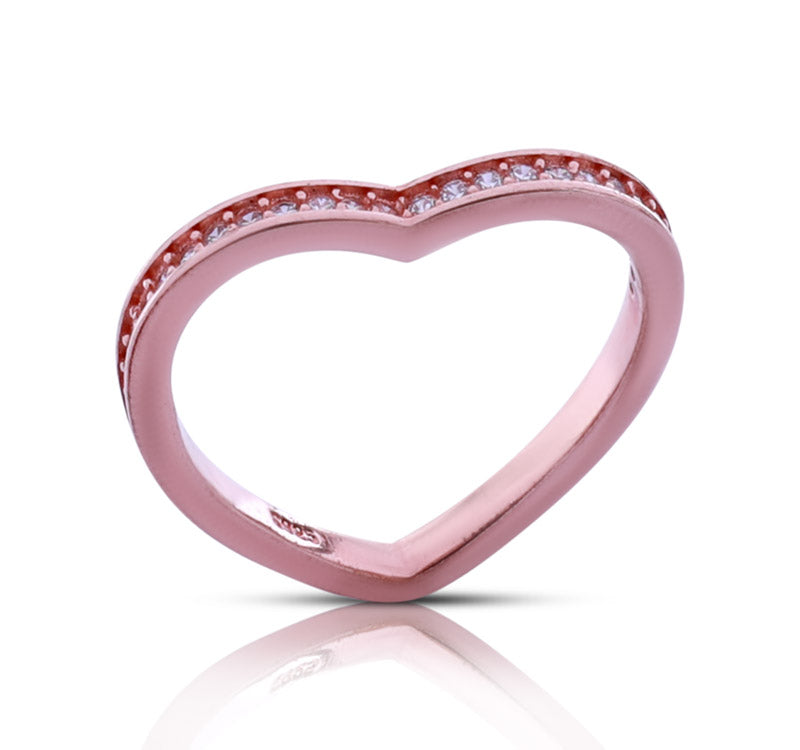 Embellished Heart Rose Gold Silver 925 Ring