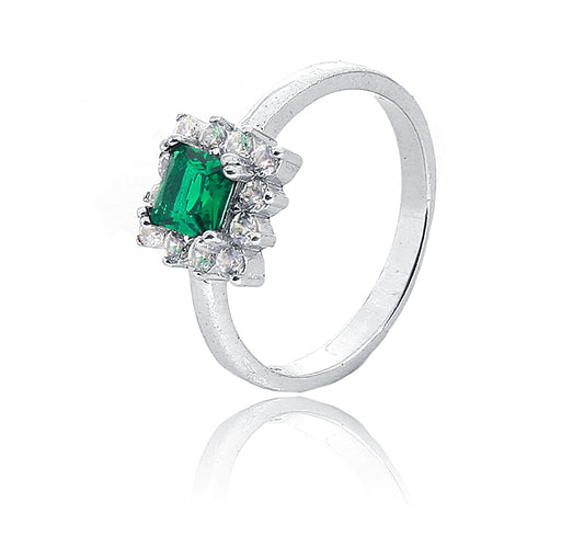 Pinnacle Green and White Stone Silver 925 Ring