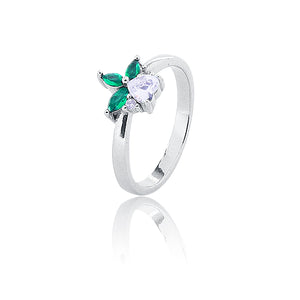 Panache Green Stone Studded Silver 925 Ring