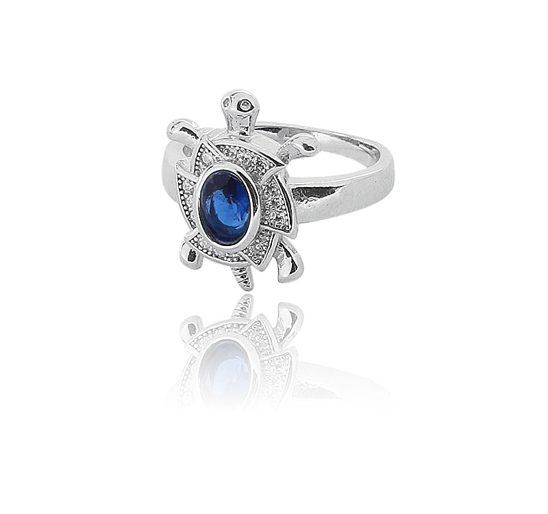 Turtle Blue Studded Silver 925 Ring