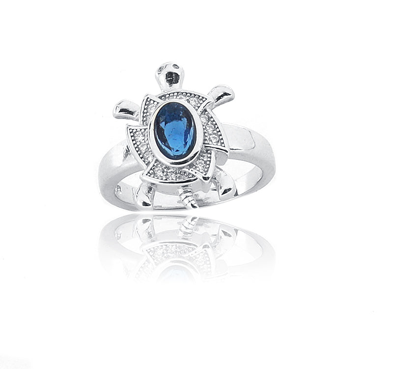 Turtle Blue Studded Silver 925 Ring