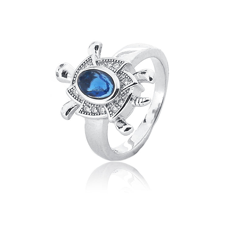 Turtle Blue Studded Silver 925 Ring