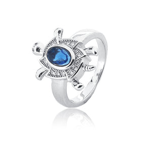 Turtle Blue Studded Silver 925 Ring