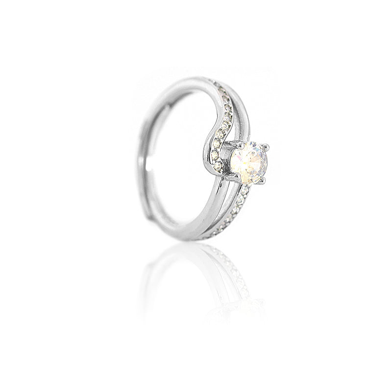 Designs & You Silver-Plated American Diamond Studded Crushed Ice Cut Twisted Finger Ring