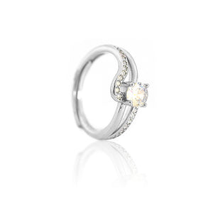 Designs & You Silver-Plated American Diamond Studded Crushed Ice Cut Twisted Finger Ring