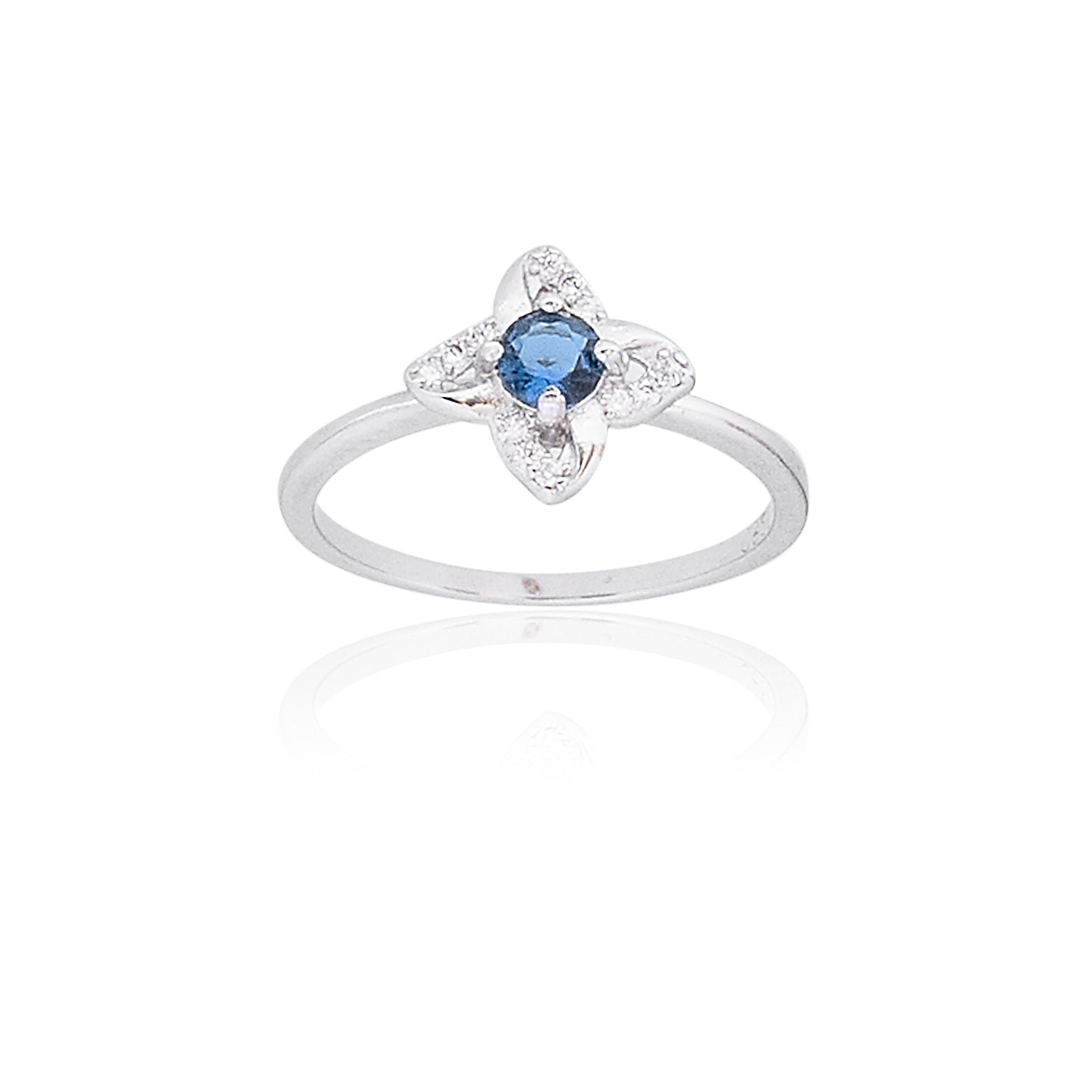 Fantastic Silver Women's Blue Sapphire & White CZ Wonderful Angle Aye Shape Ring