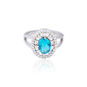 Clara 925 Silver Rhodium Plated Swiss Zirconia Sky Blue Eye Adjustable Ring For Women Girl